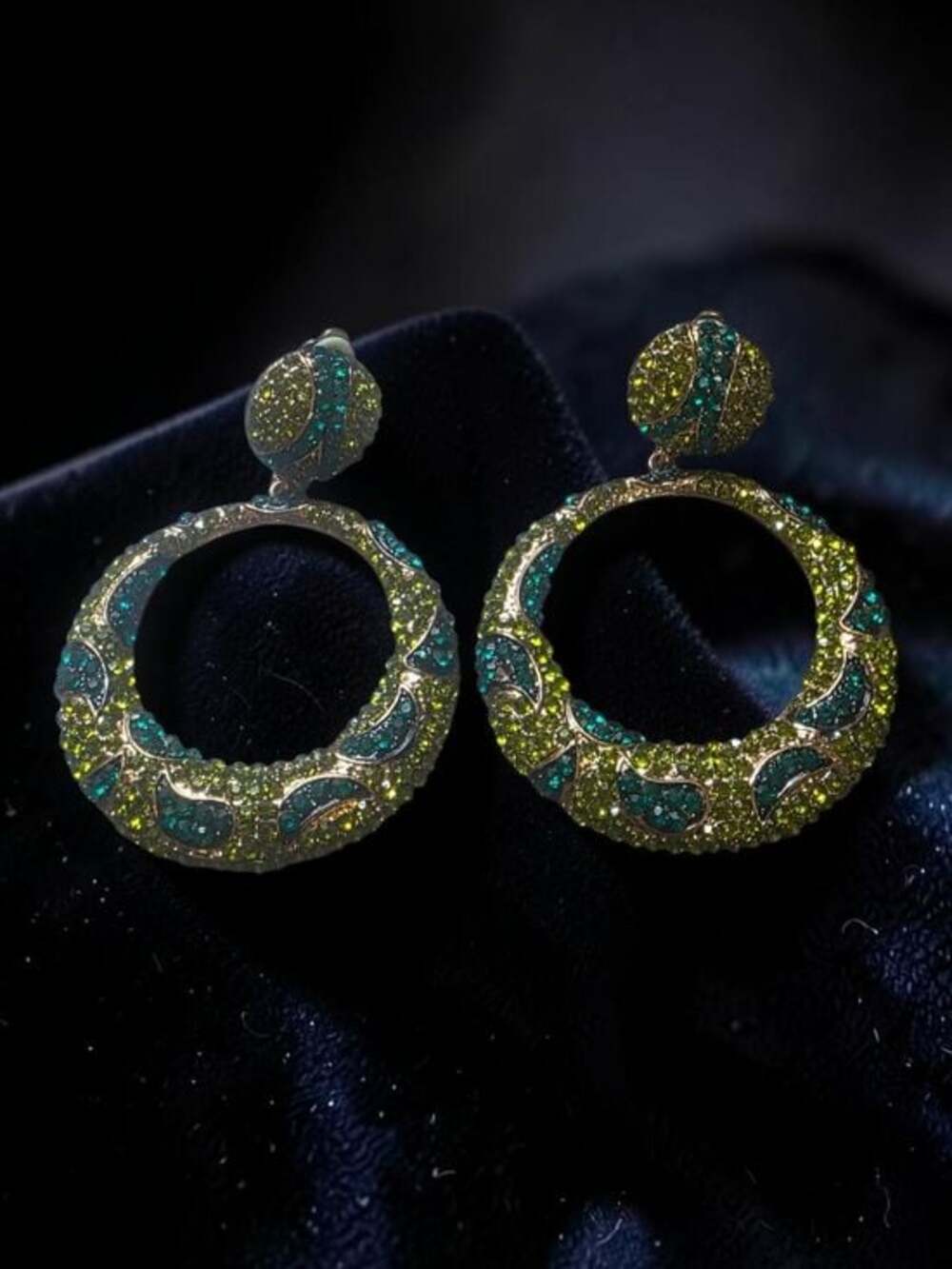 Green and Teal Crystal Hoop Drop Earrings